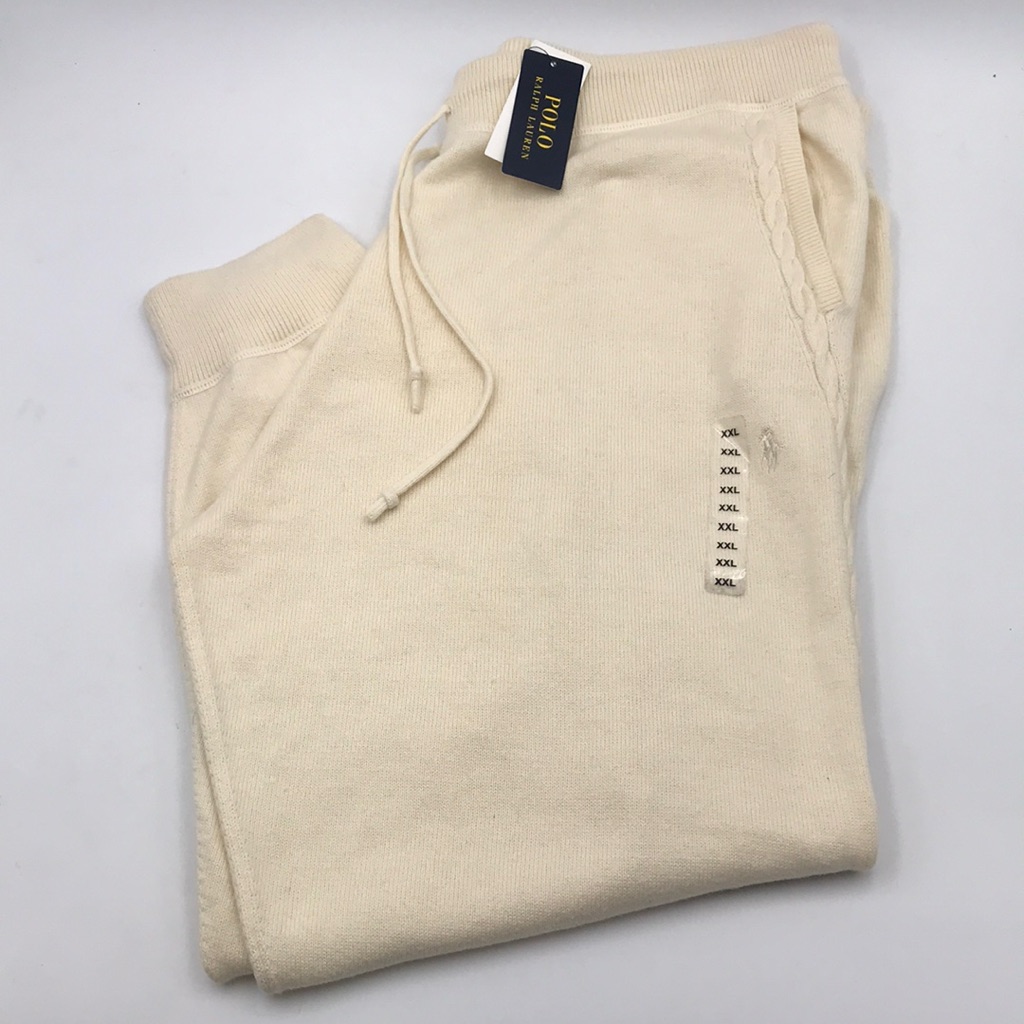 Polo Ralph Lauren Side Cable Knit Cotton Wool Jogger Pants Chic Cream